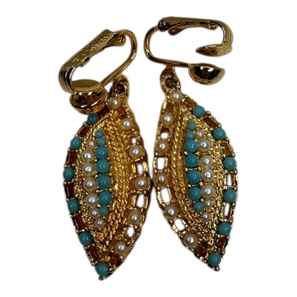 Sarah Coventry Starfish Brooch Earrings Ring Set Turquoise Faux Pearl Gold Tone - Picture 3 of 8